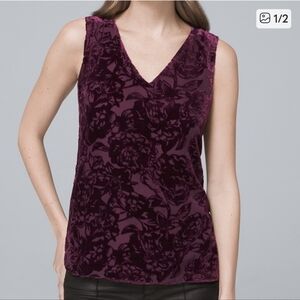 White House Black Market Velvet Burnout Shell Top Plum Floral‎ Size 8